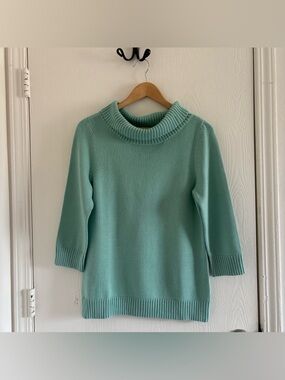 Talbots Green Mock Neck Sweater Size Large NWT 3/4 Sleeve